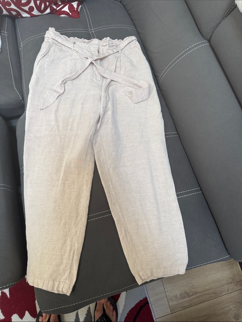 LOFT Neutral Beige Elastic Paperbag Waist Pants
